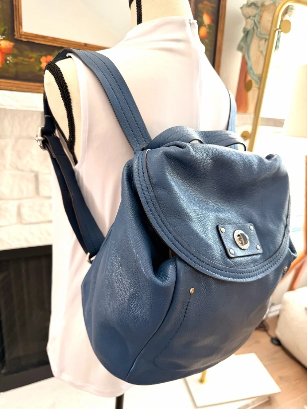 Marc by Marc Jacobs Blue Pebbled Leather Convertible Backpack Shoulder Bag